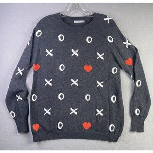 Charter Club Black Crewneck Sweater with XO & Heart Pattern